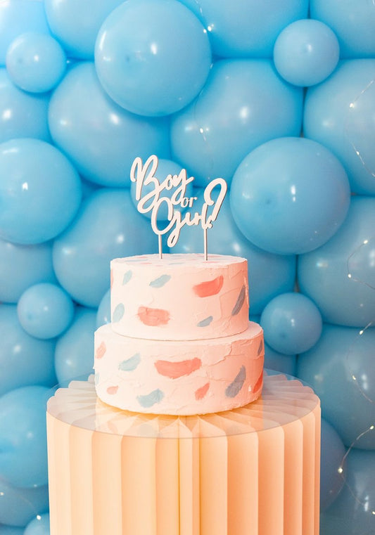 Cake Topper "Girl or Boy" in legno - bianco