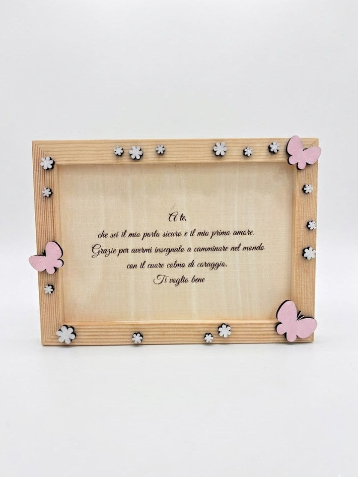 Quadretto in Legno con Frase Personalizzabile - Farfalle Rosa