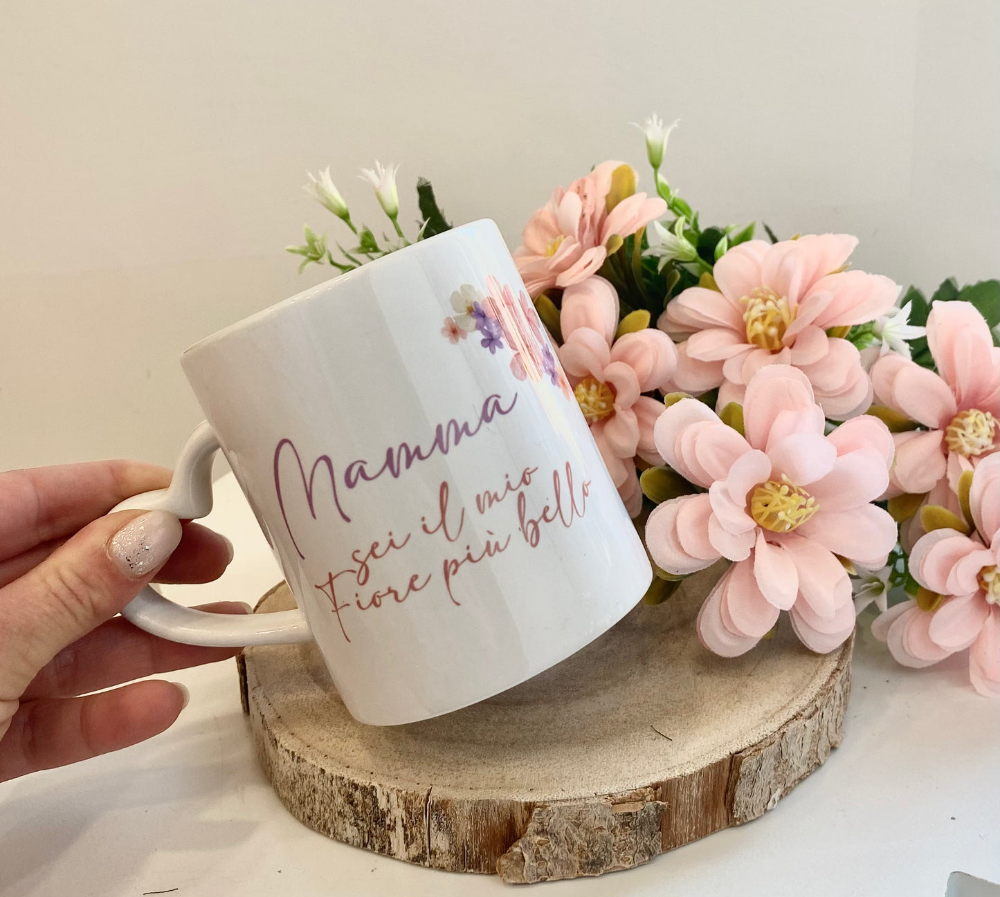 Tazza con manico a cuore - porcellana bianca - "Mamma"