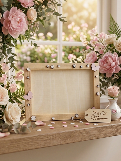 Quadretto in Legno con Frase Personalizzabile - Farfalle Rosa