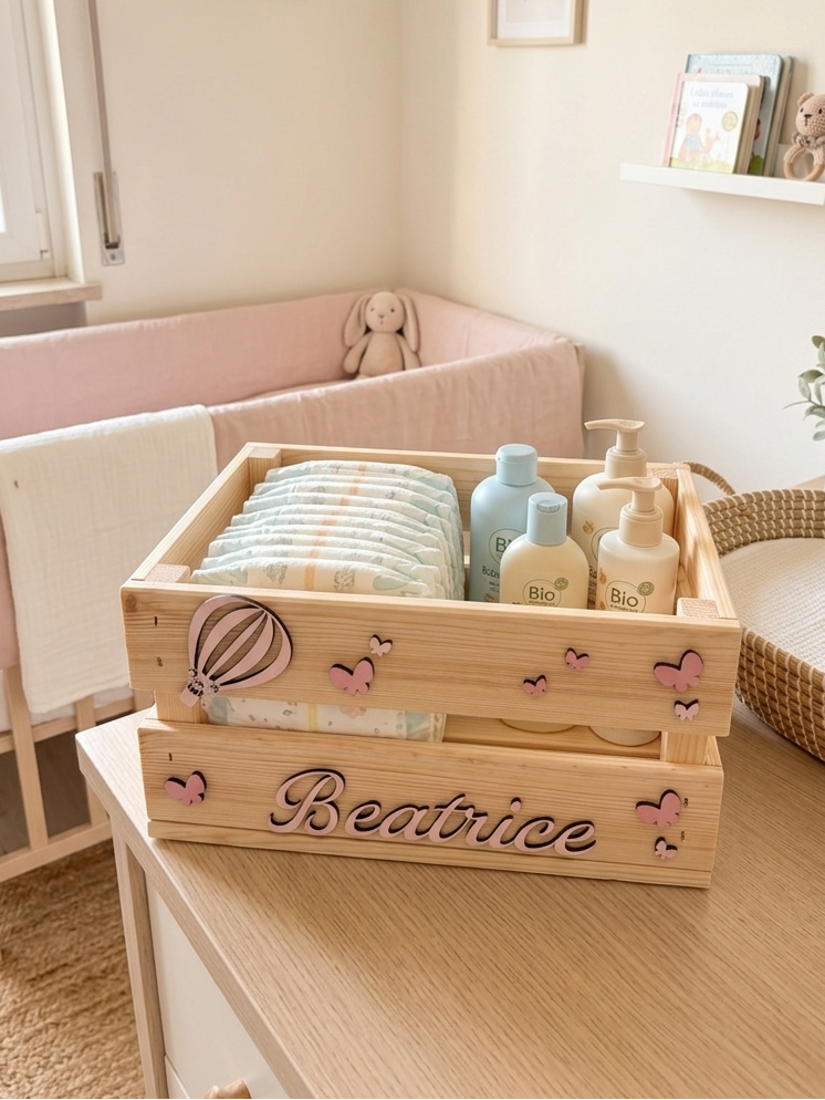 Cassetta Portagiochi e Libri in Legno "Sogni d'infanzia"