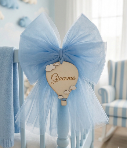 Fiocco Nascita in Tulle - Mongolfiera - Personalizzato