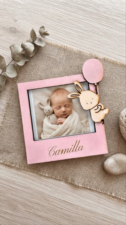 Cornice Portafoto Personalizzata con Coniglietto e Palloncino (Magnetica)