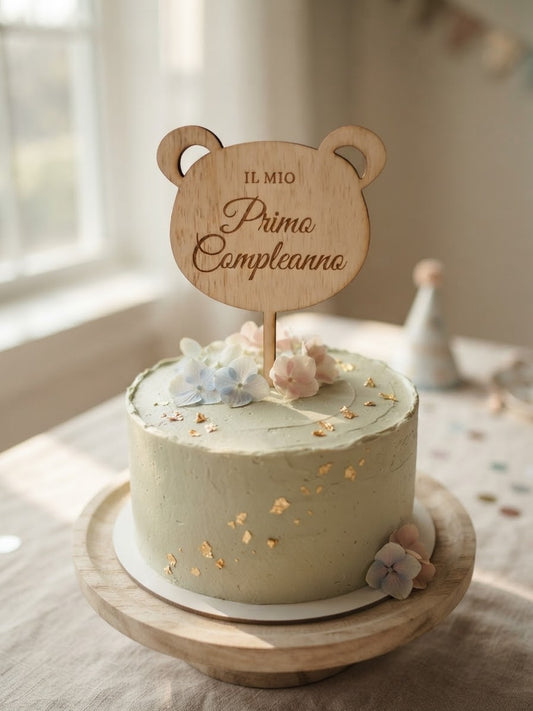 Cake Topper Personalizzato a Forma di Orsetto in Legno
