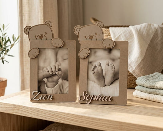 Cornice Portafoto Personalizzata in Legno con Orsetto