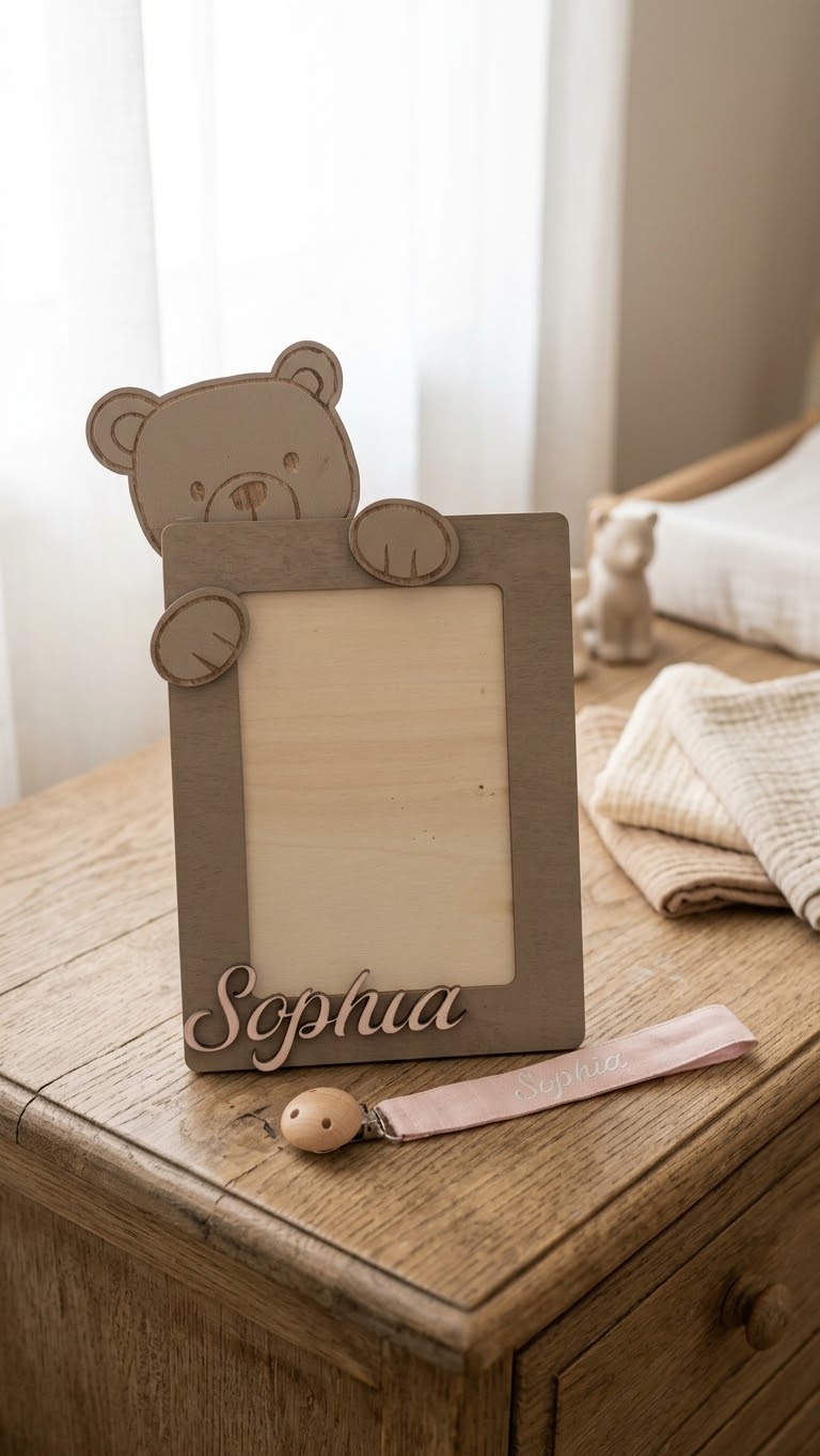 Cornice Portafoto Personalizzata in Legno con Orsetto