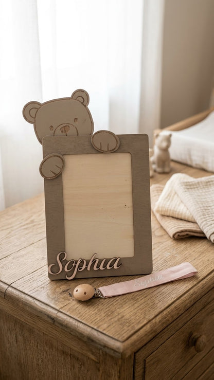 Cornice Portafoto Personalizzata in Legno con Orsetto