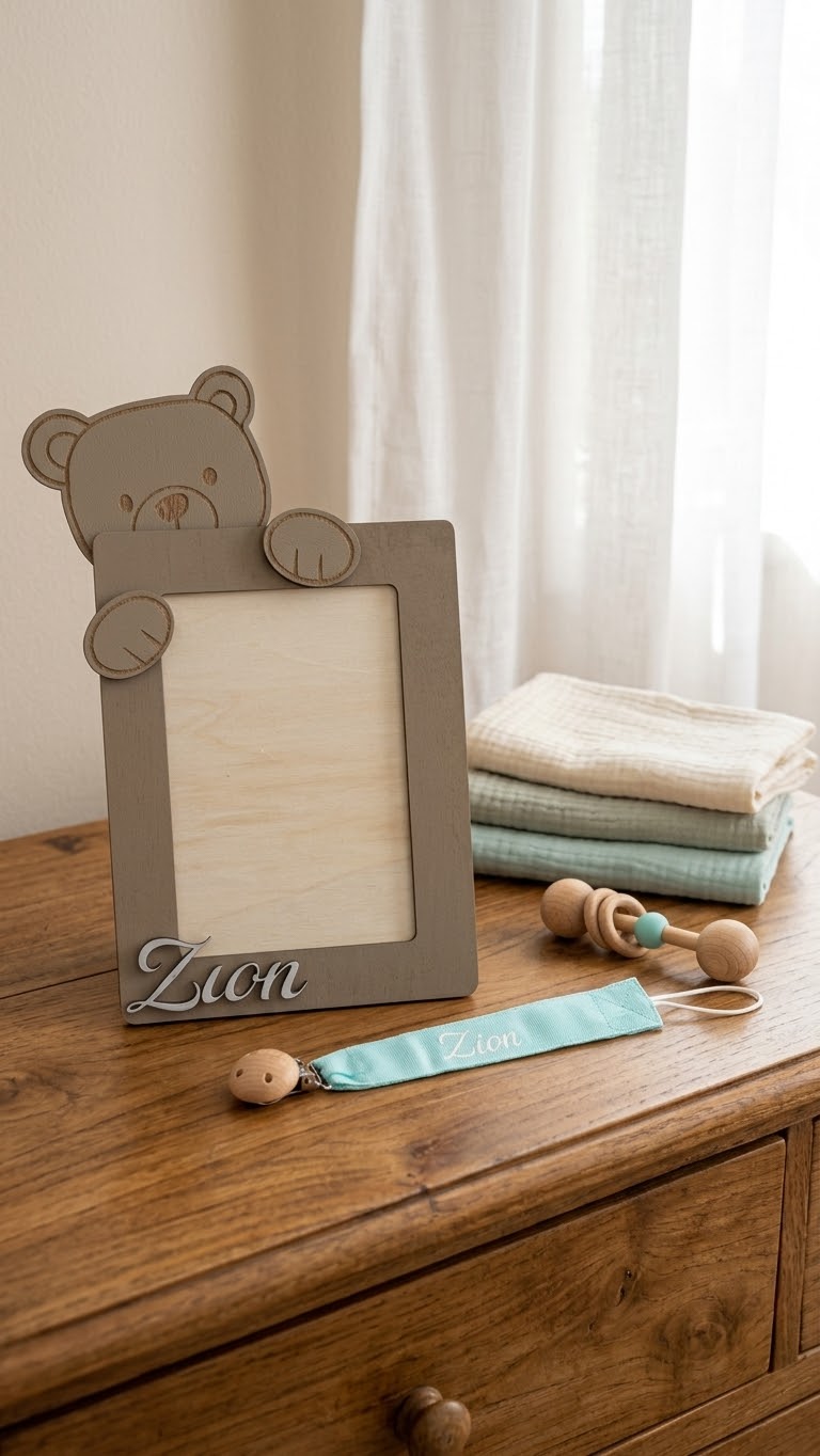 Cornice Portafoto Personalizzata in Legno con Orsetto