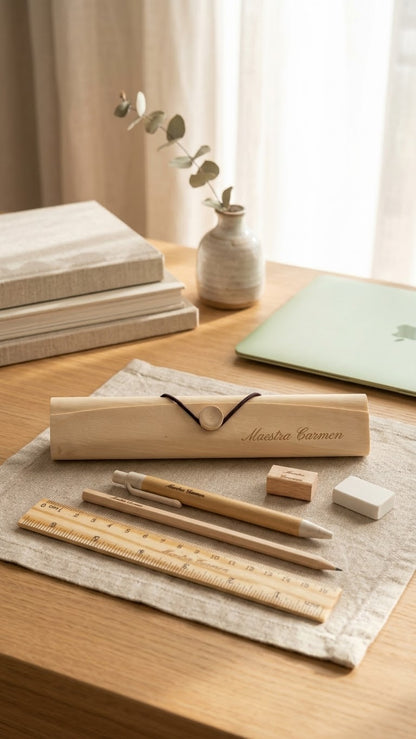 Set da Scrivania in Legno Personalizzato con Astuccio e Cancelleria