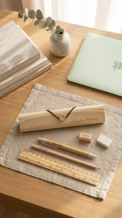 Set da Scrivania in Legno Personalizzato con Astuccio e Cancelleria