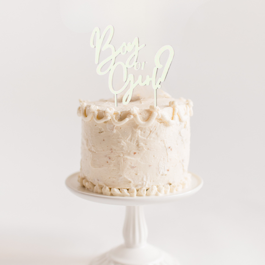 Cake Topper "Girl or Boy" in legno - bianco