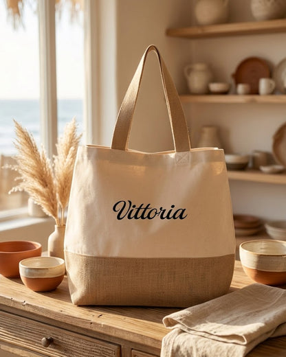 Shopper in tela di cotone e juta personalizzata