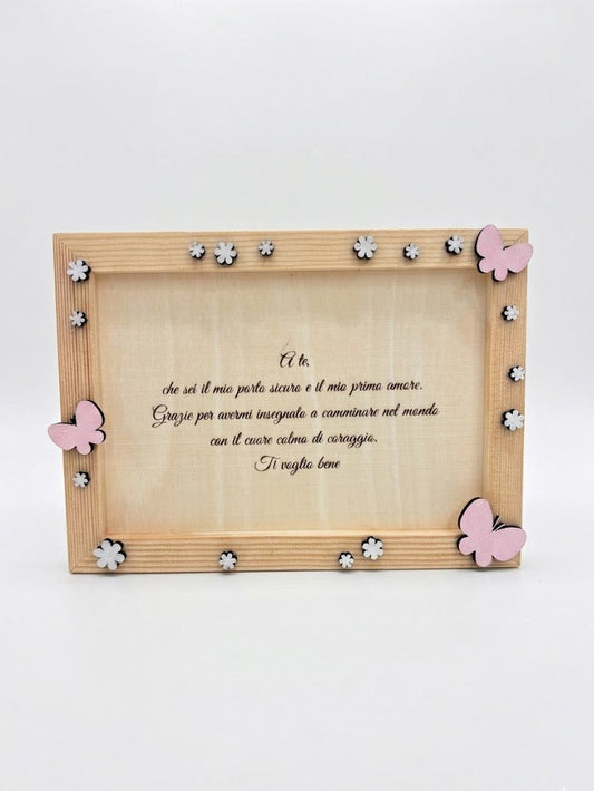 Quadretto in Legno con Frase Personalizzabile - Farfalle Rosa
